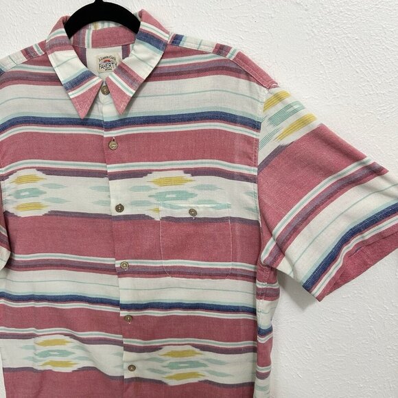 Faherty Coast Shirt Men’s Sz L Western Wave Ikat Short Sleeve Color Block Cowboy - Picture 5 of 9
